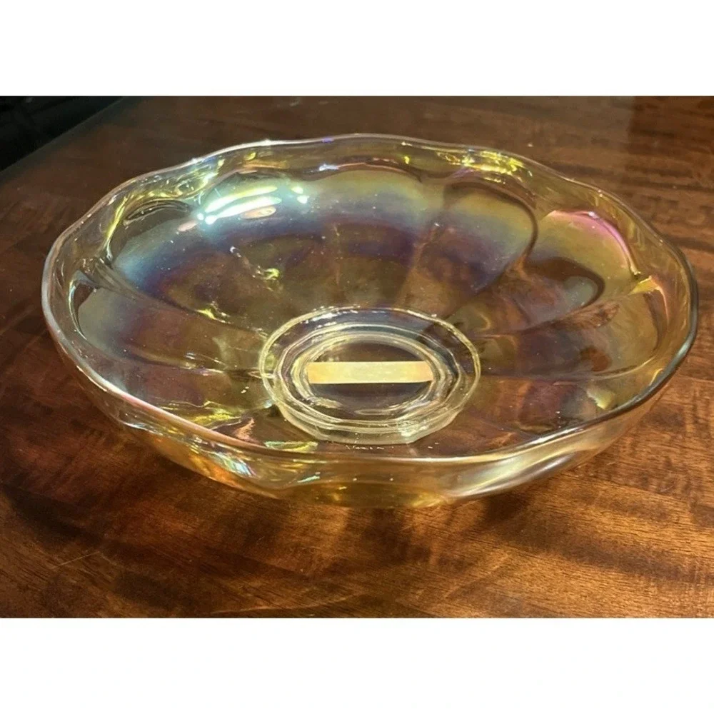 Vintage Antique Carnival Iridescent Glass Round Table Top Bowl‎